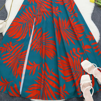Tropical Print One-Shoulder Maxi Dress