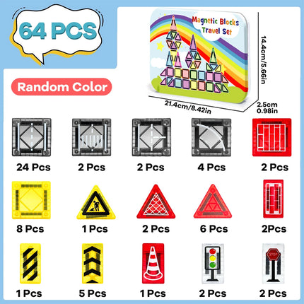 Magnetic Road Construction Blocks Set with Storage Box