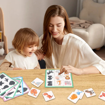 Wooden Shape Matching Puzzle with Animal and Fruit Cards
