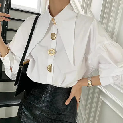 Women's White Pearl Collar Blouse