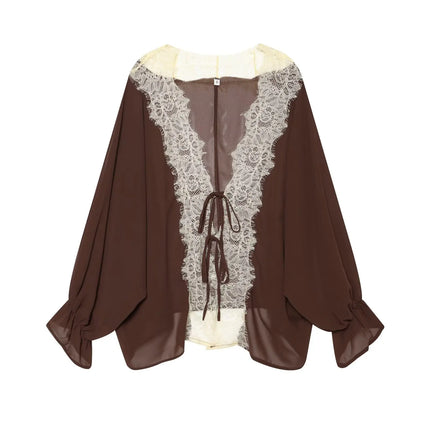 Women's Lace Patchwork Sheer Blouse