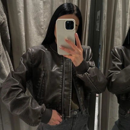 Women's Faux Leather Bomber Jacket