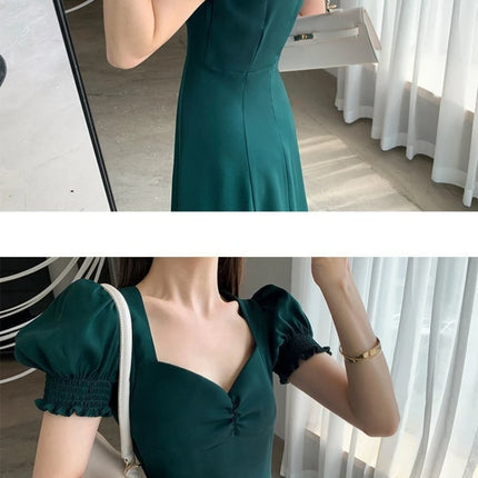 V-Neck Puff Sleeve A-Line Maxi Dress