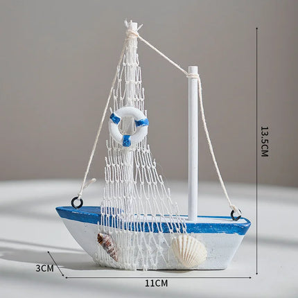 Mini Blue Wooden Sailboat Decoration