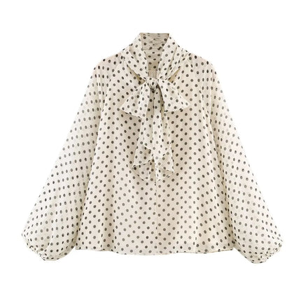 Polka Dot High-Collar Blouse