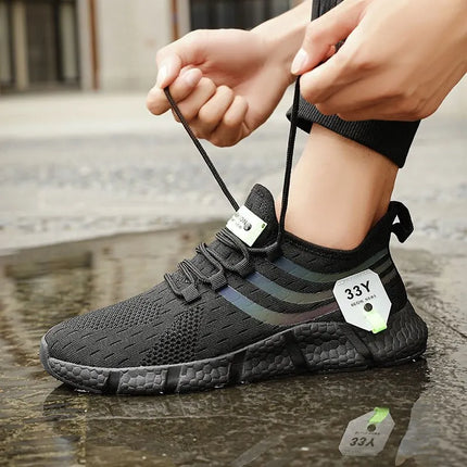 Men's Black Breathable Mesh Sports Sneakers