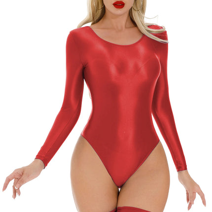 Women's Glossy Long-Sleeve Bodysuit