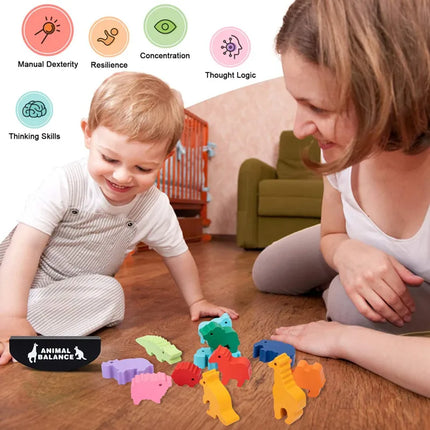 Wooden Dinosaur Balancing and Stacking Game for Kids