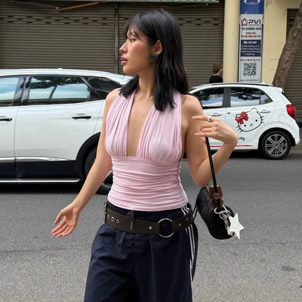 Women's V-Neck Backless Crop Top