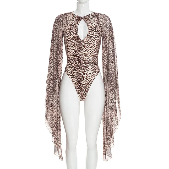 Women's Leopard Print Flared-Sleeve Bodysuit