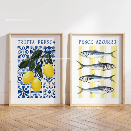 Retro Blue Sardine Canvas Poster