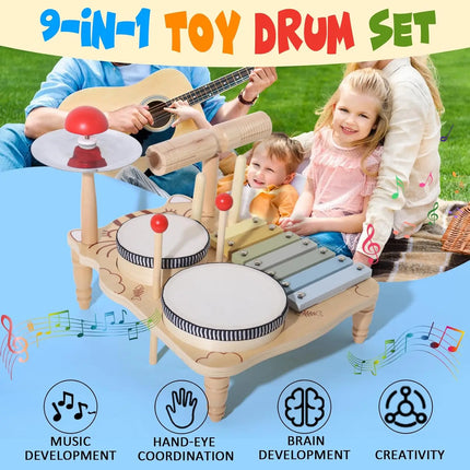 Wooden Xylophone and Drum Set
