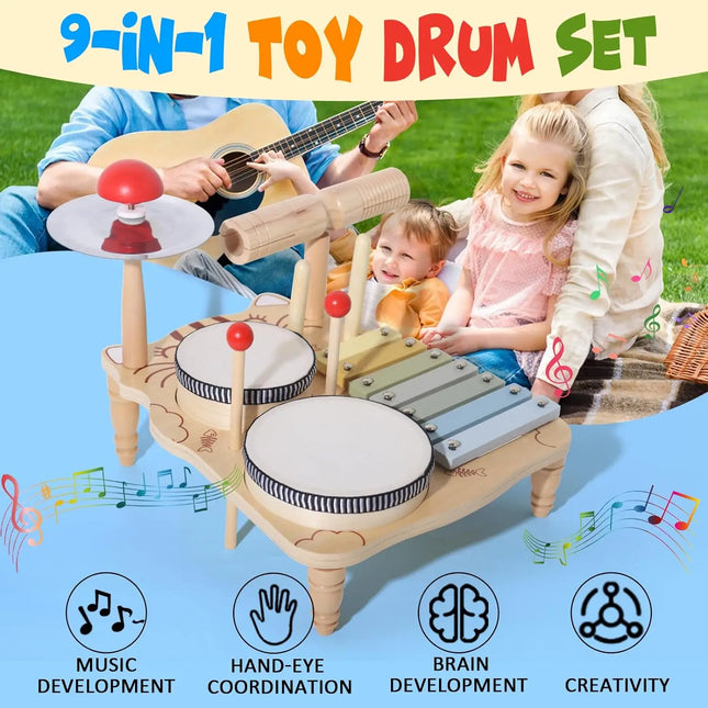 Wooden Xylophone and Drum Set