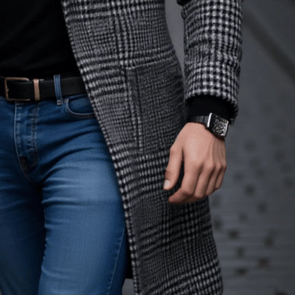 Men’s Warm Houndstooth Trench Coat