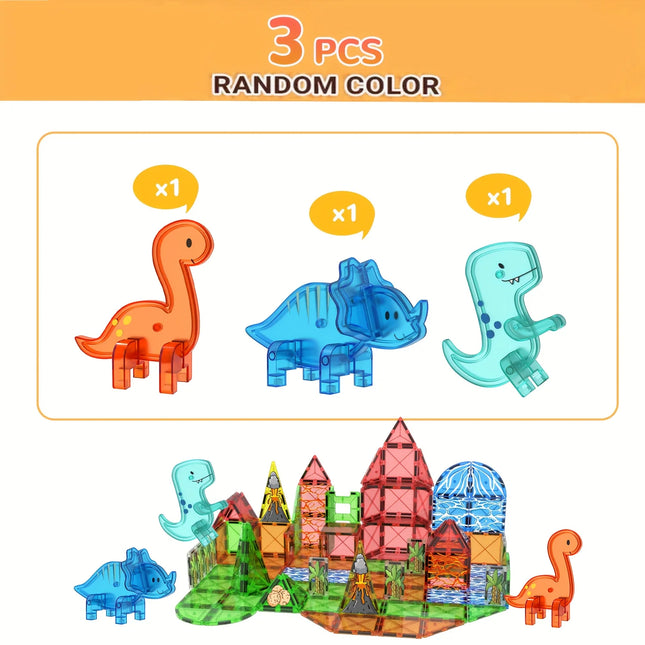 Dinosaur Volcano Magnetic Building Tiles Set for Kids