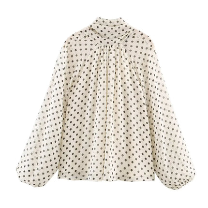 Polka Dot High-Collar Blouse
