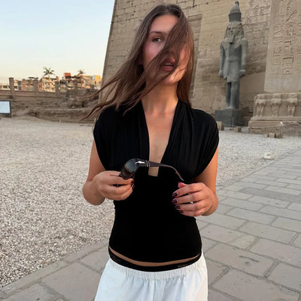 Women's V-Neck Backless Crop Top