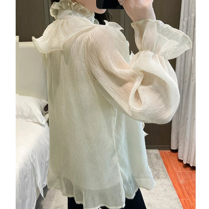 Women's White Ruffle Lace Blouse