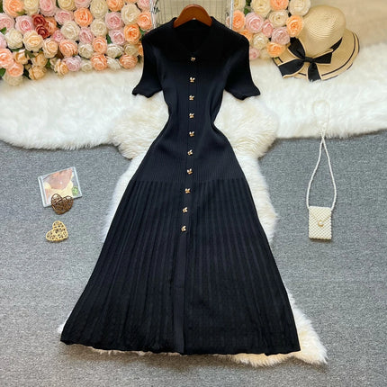 Elegant Patchwork Knitted Long Dress
