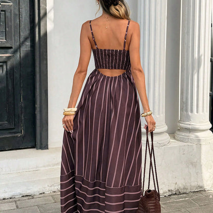 Striped Color-Block A-Line Maxi Dress
