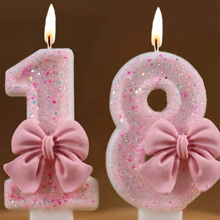 Pink Bow Number Birthday Candles
