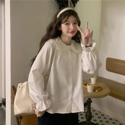 Vintage White Long-Sleeve Blouse