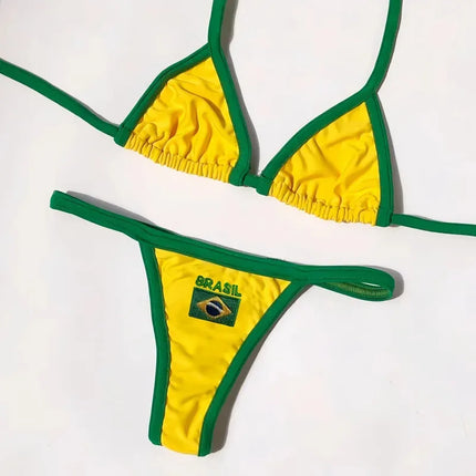 Embroidered Contrast Bikini Set