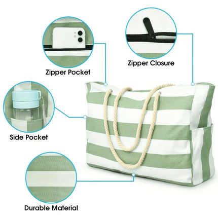 Striped Waterproof Beach Tote Bag