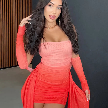 Strapless Mesh Tassel Mini Dress