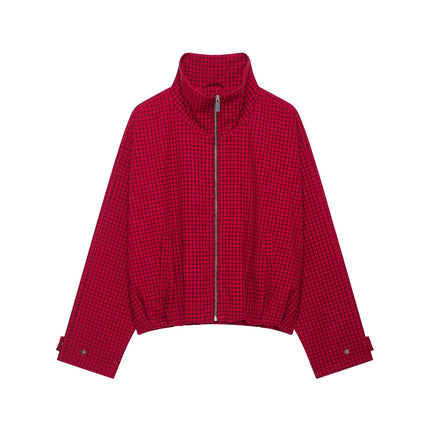 Women's Red Plaid Bomber Jacket