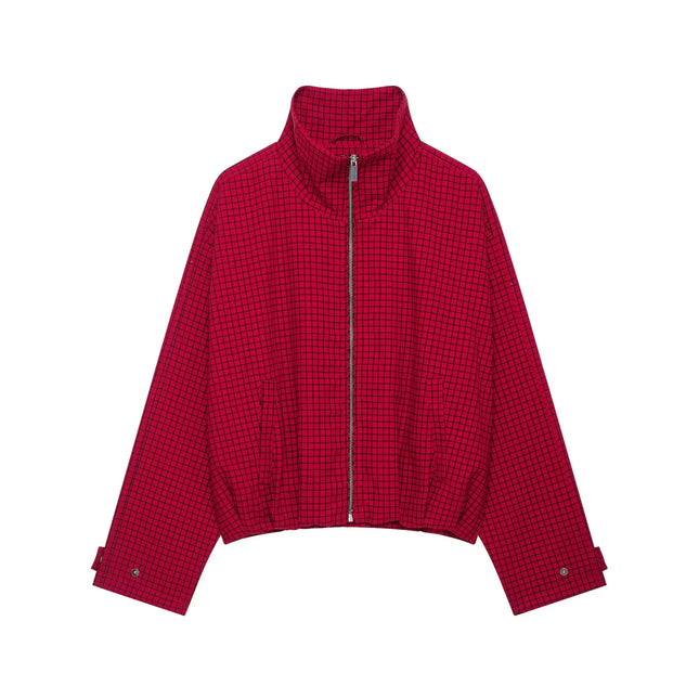 Women's Red Plaid Bomber Jacket
