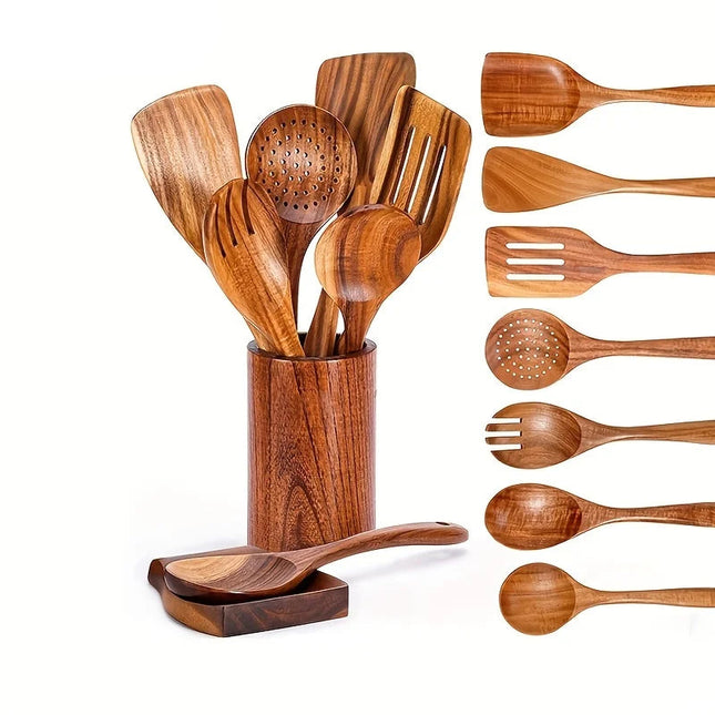 9-Piece Wooden Kitchen Utensil Set