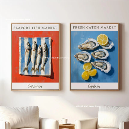 Retro Blue Sardine Canvas Poster