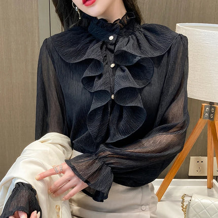 Women's White Ruffle Lace Blouse