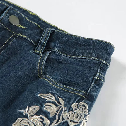 Retro Floral Embroidered Flare Jeans