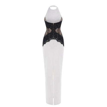 White Halter Lace Maxi Dress