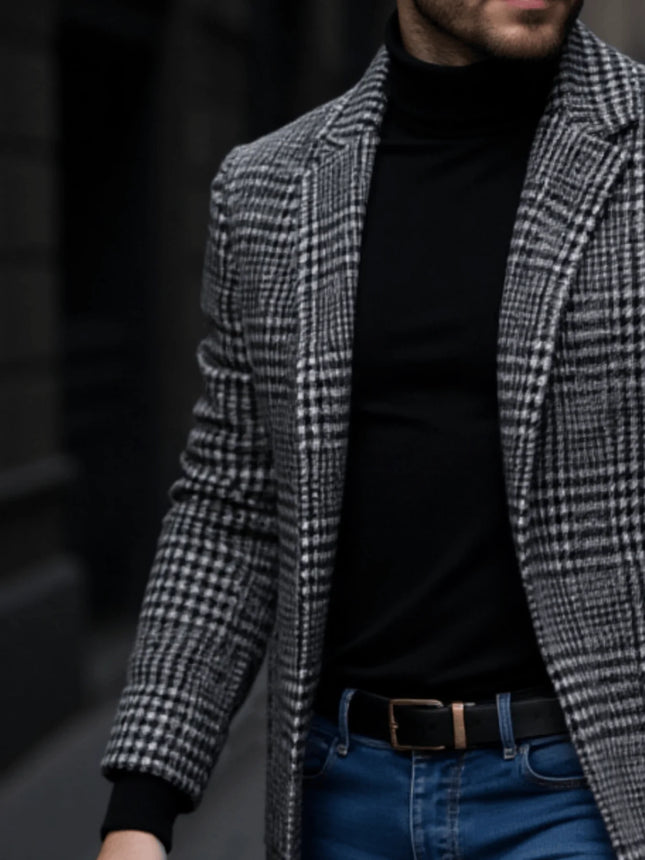 Men’s Warm Houndstooth Trench Coat