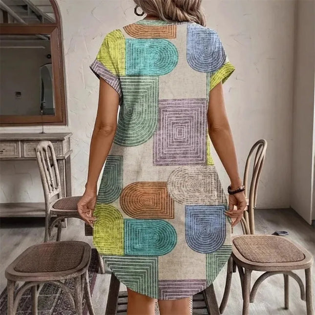 Geometric Print V-Neck Dress