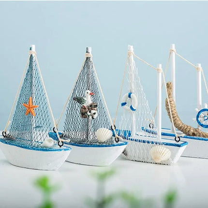 Mini Blue Wooden Sailboat Decoration