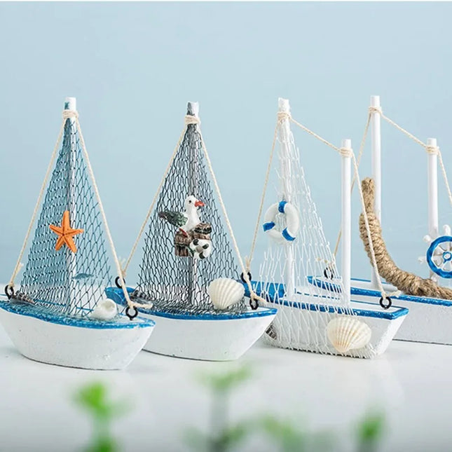 Mini Blue Wooden Sailboat Decoration