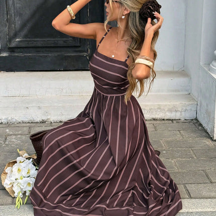 Striped Color-Block A-Line Maxi Dress