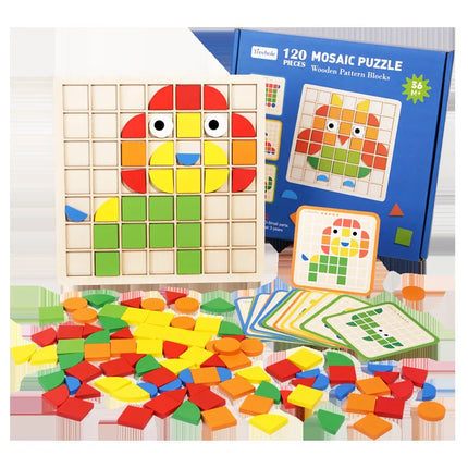 Wooden Mosaic Shape Puzzle and Color Matching Game