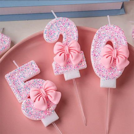 Pink Bow Number Birthday Candles