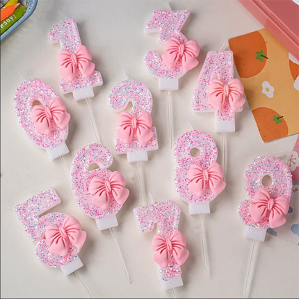 Pink Bow Number Birthday Candles