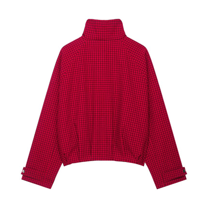 Women's Red Plaid Bomber Jacket