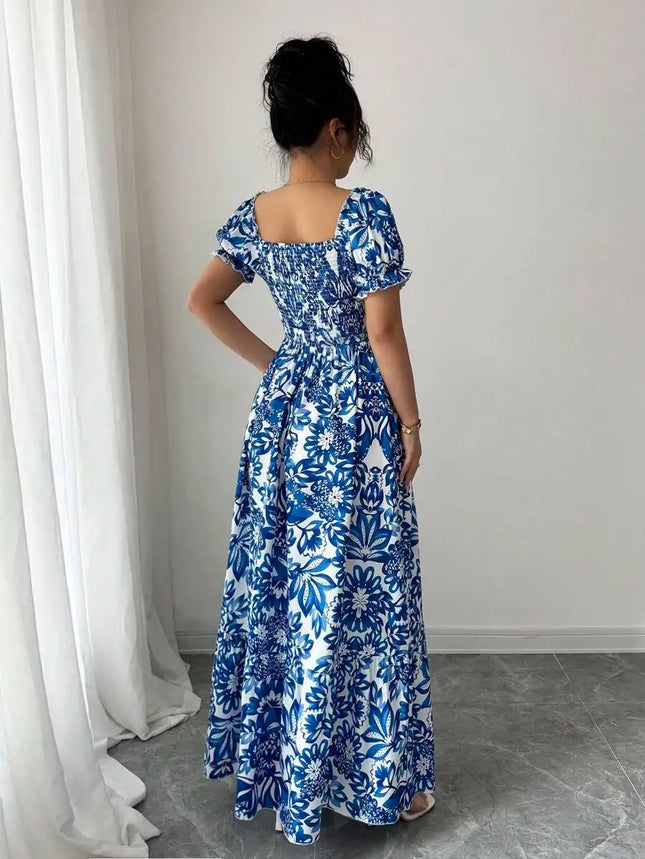 Floral Bubble Sleeve Maxi Dress