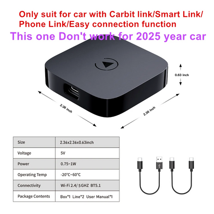 Wireless CarPlay and Android Auto Adapter