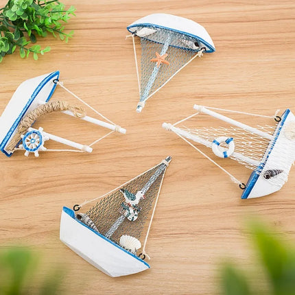 Mini Blue Wooden Sailboat Decoration