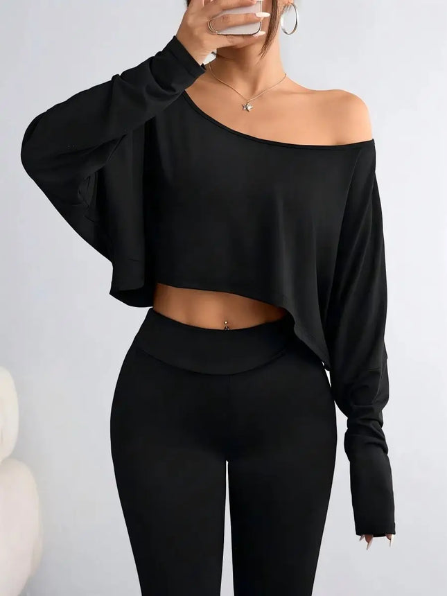 Title: Women's Black Asymmetrical Top