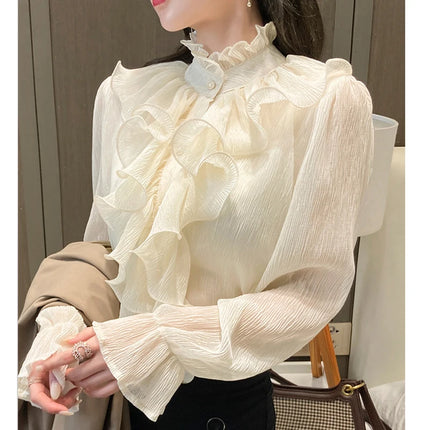 Women's White Ruffle Lace Blouse